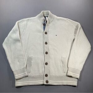 Tommy Hilfiger Heavy Knit Button-Down Cotton Cardigan w/ Denim Trim - Mens XL